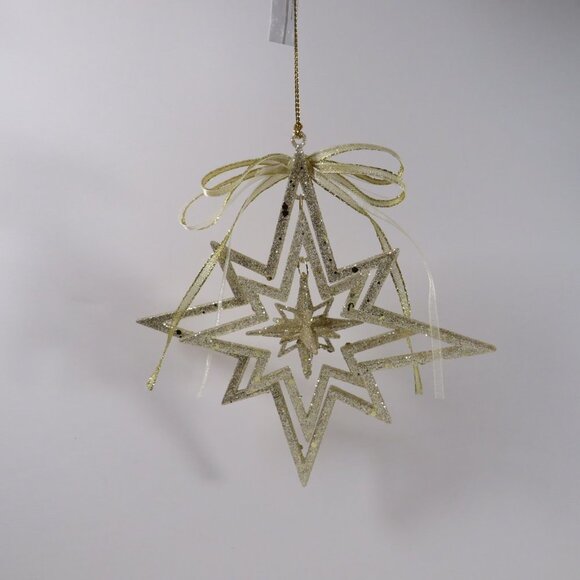 Champaign Gold Star within a star within a star Glittered Ornament - Picture 1 of 8